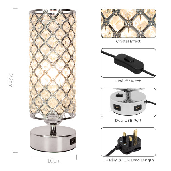 Crystal table lamp with usb deals port